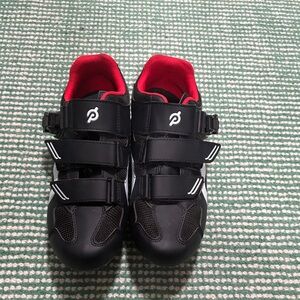 Peloton Black Cycling Shoes with Red Accents